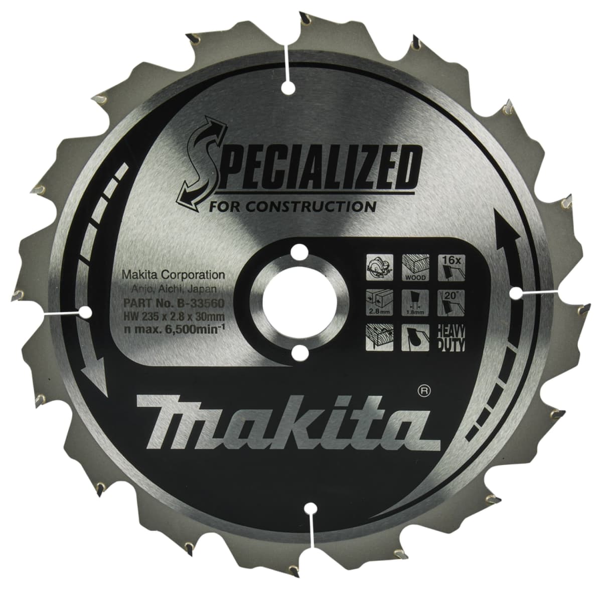 Makita B-33560 Cirkelzaagblad Hout - 235 X 30 X 2,8mm T16