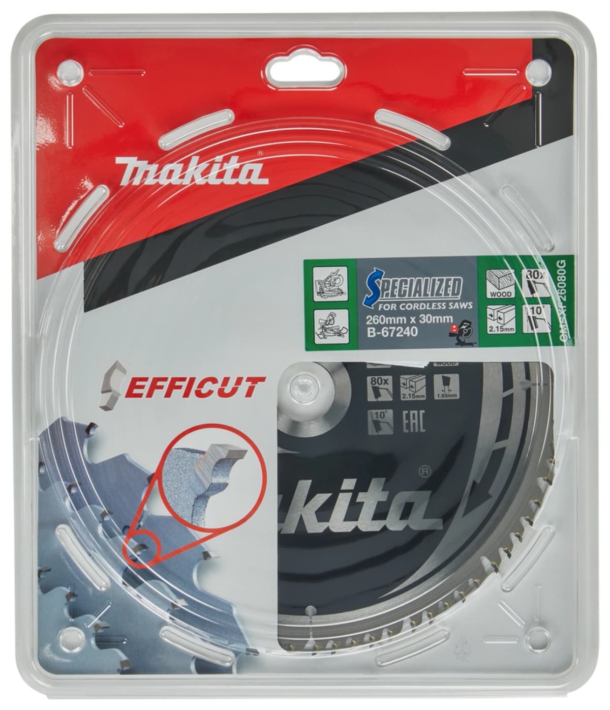 Makita B-67290 Efficut Afkortzaagblad - 260 X 30 X 80T - Hout thumbnail 2