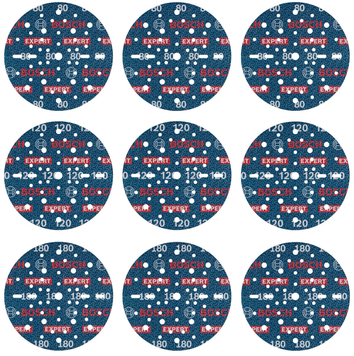Bosch 2608902448 EXPERT 9-delige Set Schuurschijf O780 Met Film Onderlaag - 150mm - 3xK80/3xK120/3xK180