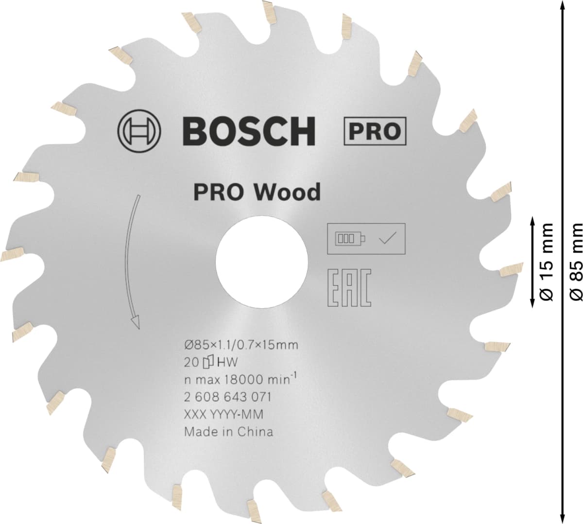Bosch 2608643071 Optiline Cirkelzaagblad - 85 X 15 X 20T - Hout thumbnail 4