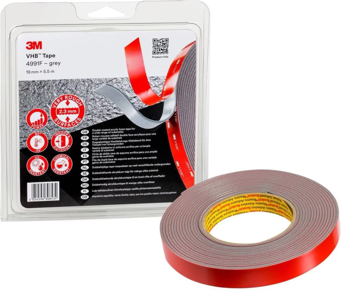 3M 4991F VHB Tape Grijs - 19mm X 5.5 M X 2.3mm
