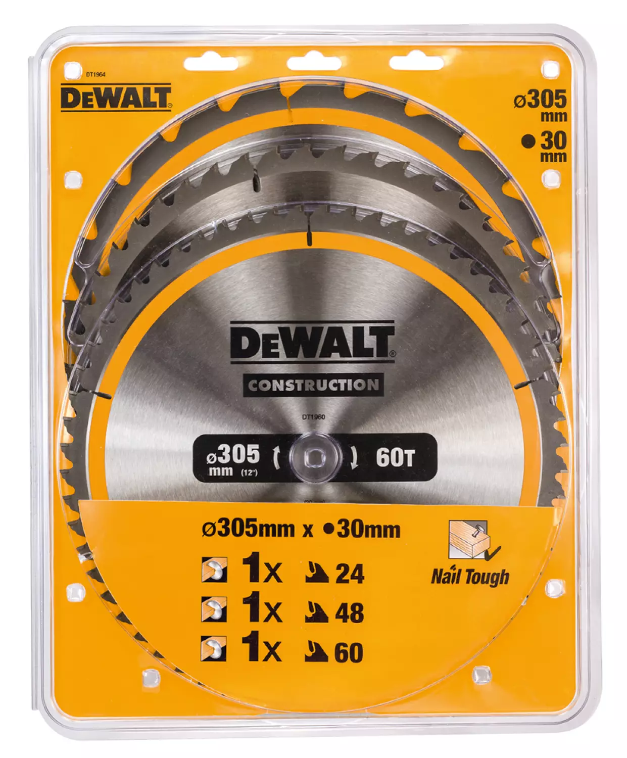 DeWALT DT1964 3 Delige Cirkelzaagbladen Set - 305 X 30 X 24t / 48t / 60t - Hout thumbnail 2