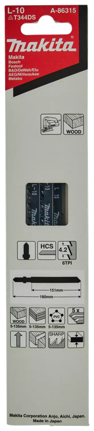 Makita A-86315 HCS Decoupeerzaagblad - 151mm - Hout / Kunststof (5st) thumbnail 2