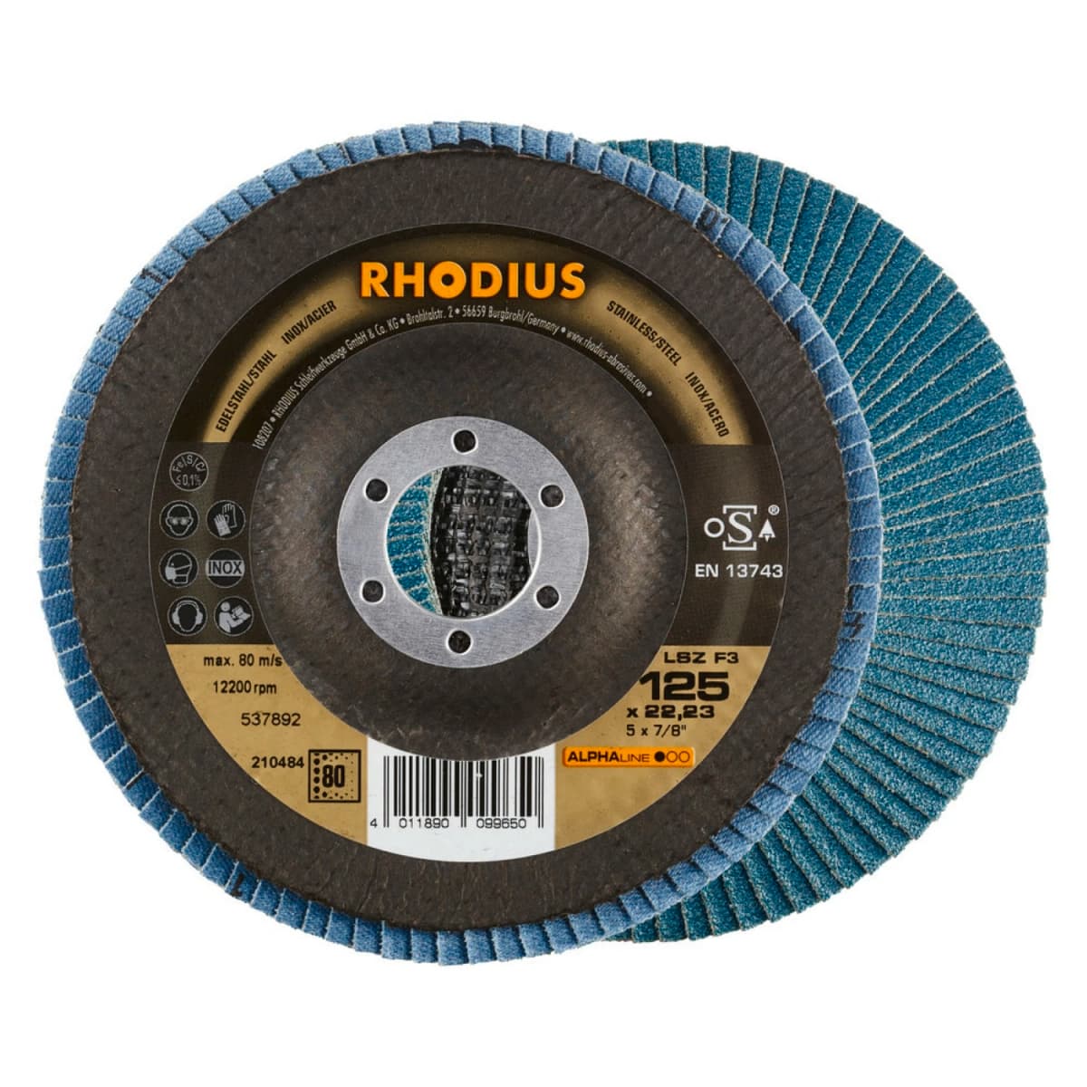 Rhodius 210483 LSZ F3 K60 ALPHALINE L Lamellenslijpschijf 125 X 22,23mm (10 St) K60