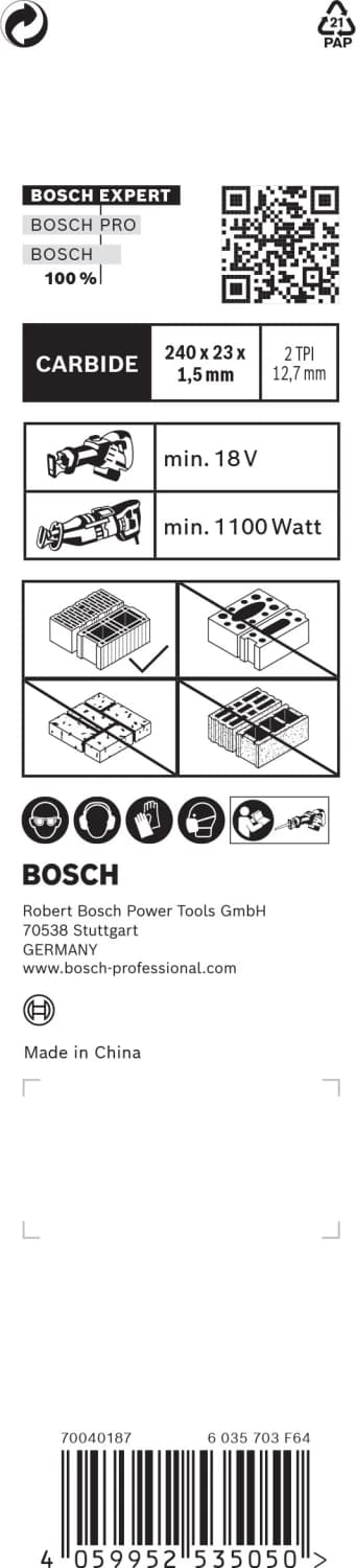 Bosch 2608900415 EXPERT Reciprozaagblad S1543HM - Hollow Brick (3st) thumbnail 3