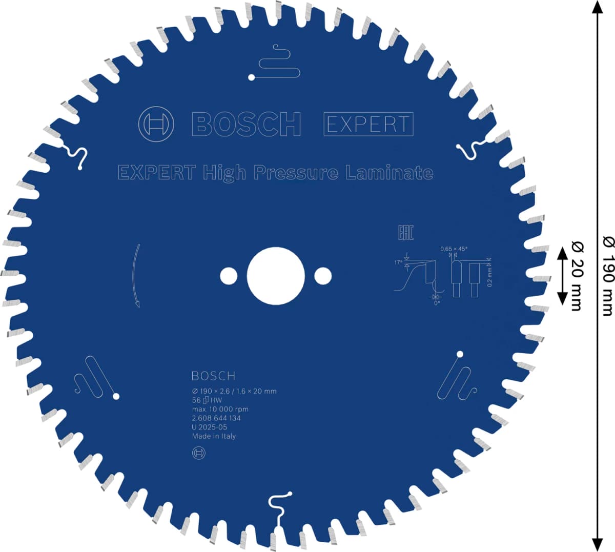 Bosch 2608644134 EXPERT Cirkelzaagblad - 190 X 20 X 56T - Laminaat thumbnail 4