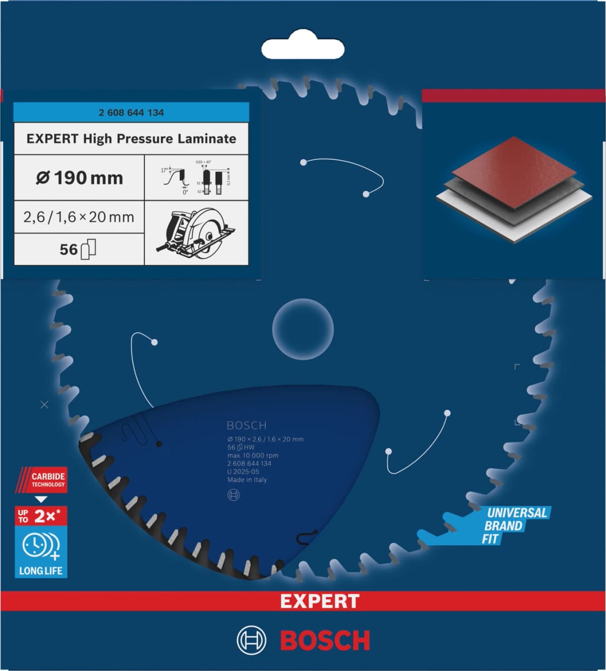 Bosch 2608644134 EXPERT Cirkelzaagblad - 190 X 20 X 56T - Laminaat thumbnail 2