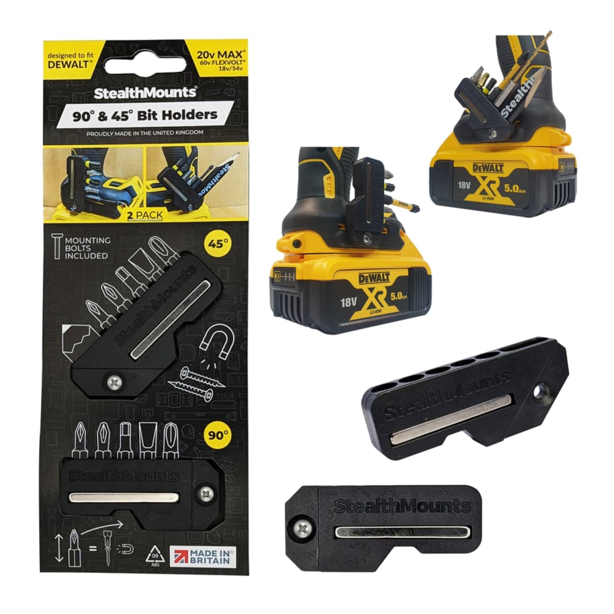 StealthMounts BH-DW-4590-BLK BLACK 4590 45°&90° Magnetische Bithouder Voor Dewalt - Zwart - 2-pack