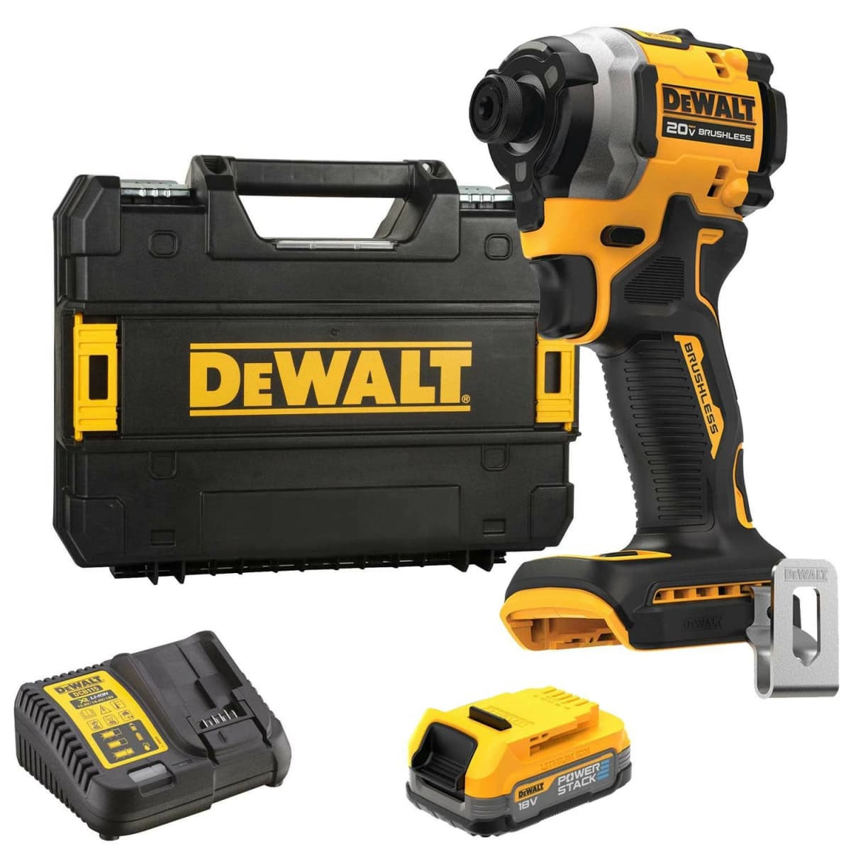 DeWALT DCF850E1T-QW 18V Li-ion XR Accu Slagschroevendraaier Set (1x POWERSTACK Accu) In TSTAK - 1/4"- Koolborstelloos