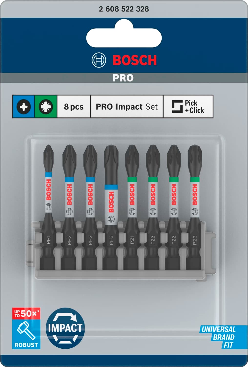 Bosch 2608522328 8-delige Control Impact Bits - PH1/2/3 / PZ2/3 thumbnail 2