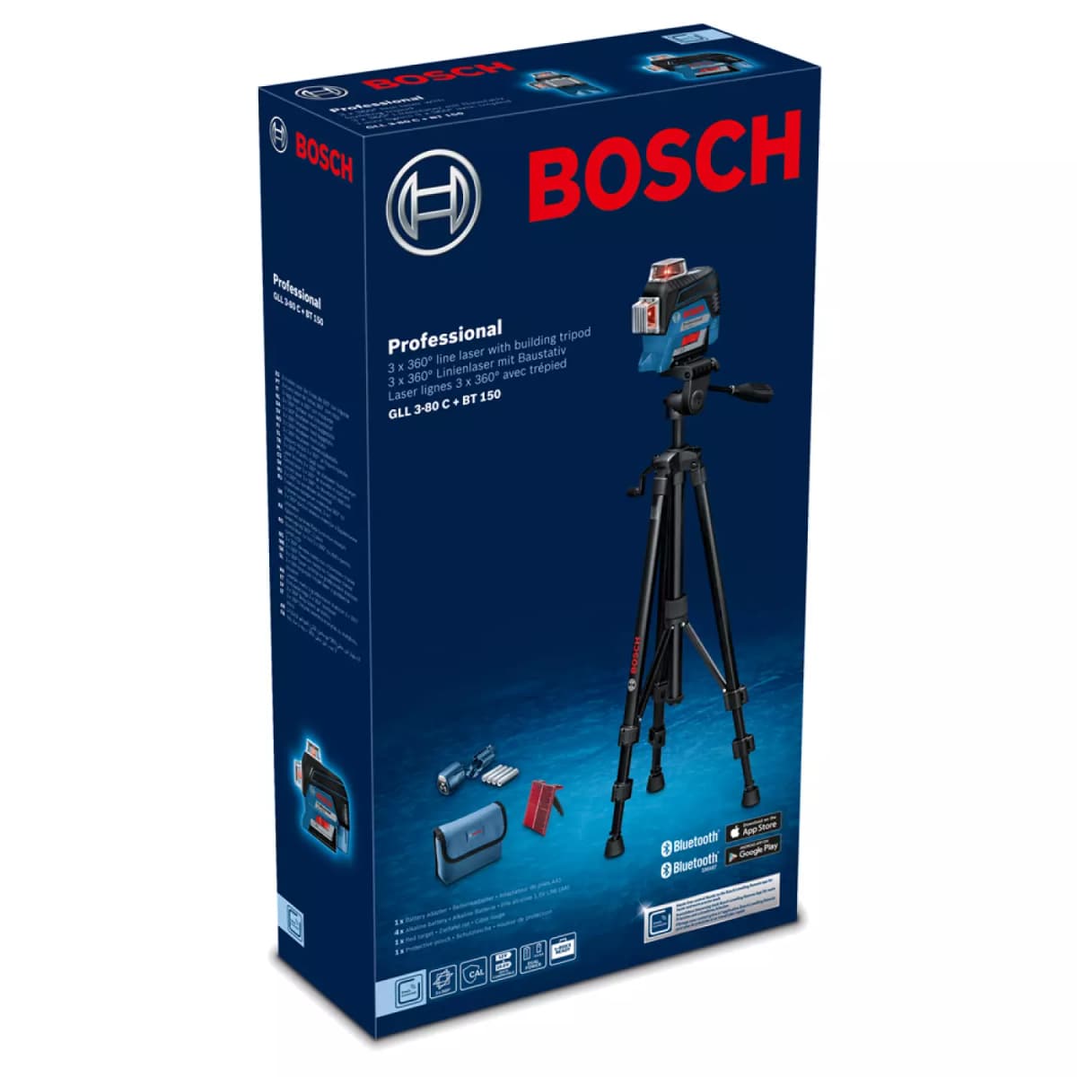 Bosch GLL 3-80 C 12V Li-Ion Accu Lijnlaser (4x 1,5-V-LR6 (AA)) + BT150 Statief thumbnail 3