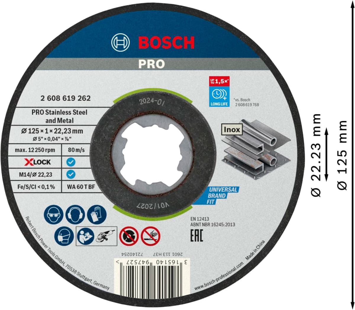 Bosch 2608619267 X-Lock Slijpschijf Standard For Inox In Blik - Recht - 125mm (10st) thumbnail 4