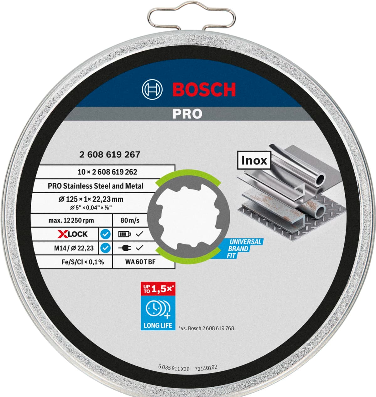 Bosch 2608619267 X-Lock Slijpschijf Standard For Inox In Blik - Recht - 125mm (10st) thumbnail 2