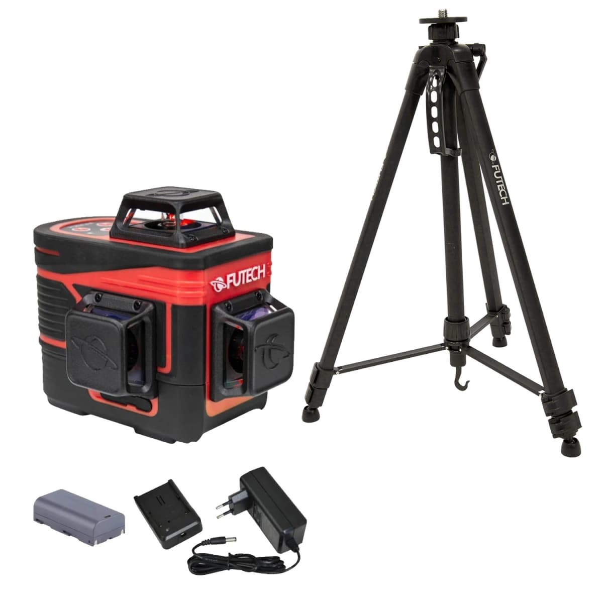 FUTECH MC3D Multicross 3D Compact Kruislijnlaser Set Incl. Statief In Koffer - Rood - 2x 120m - 3 Lijnen