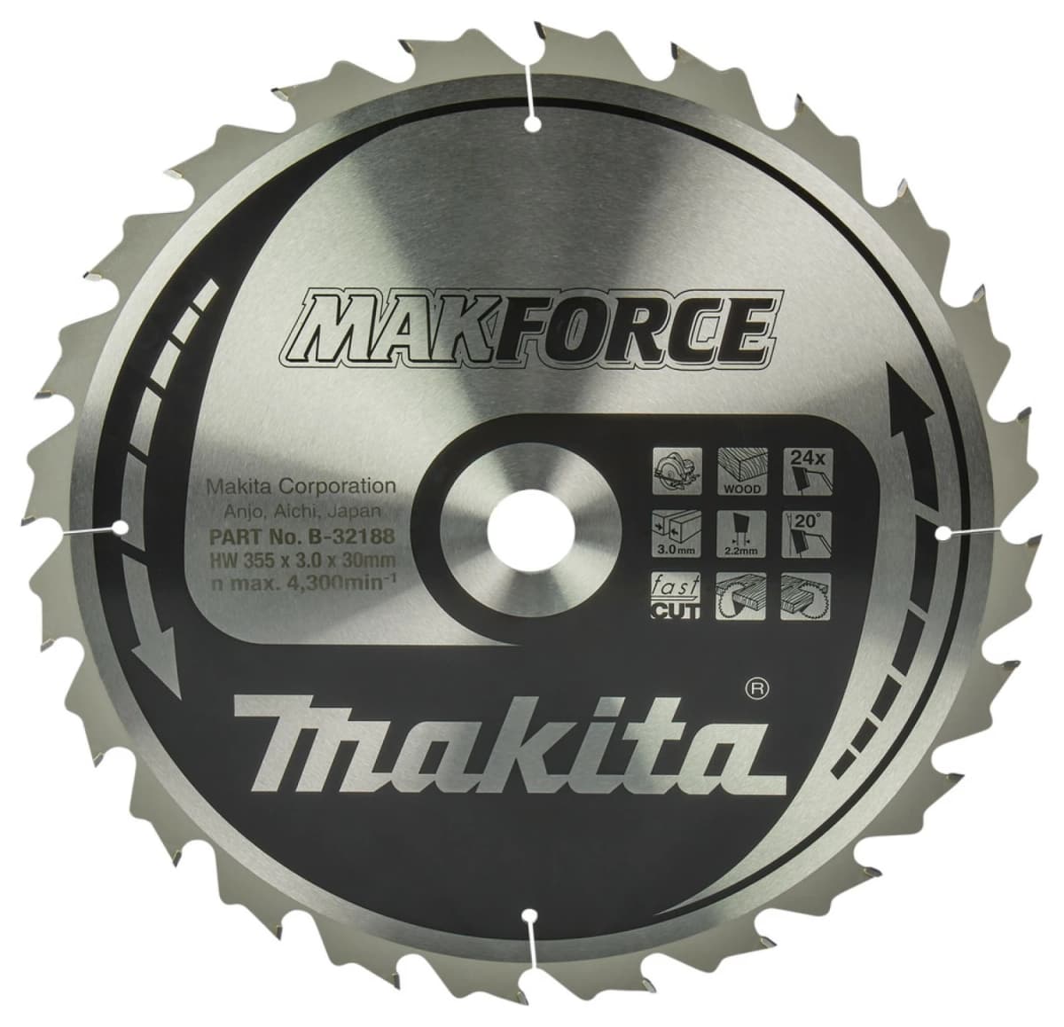 Makita B-32188 Makforce Cirkelzaagblad– 355 X 30 X 24T - Hout