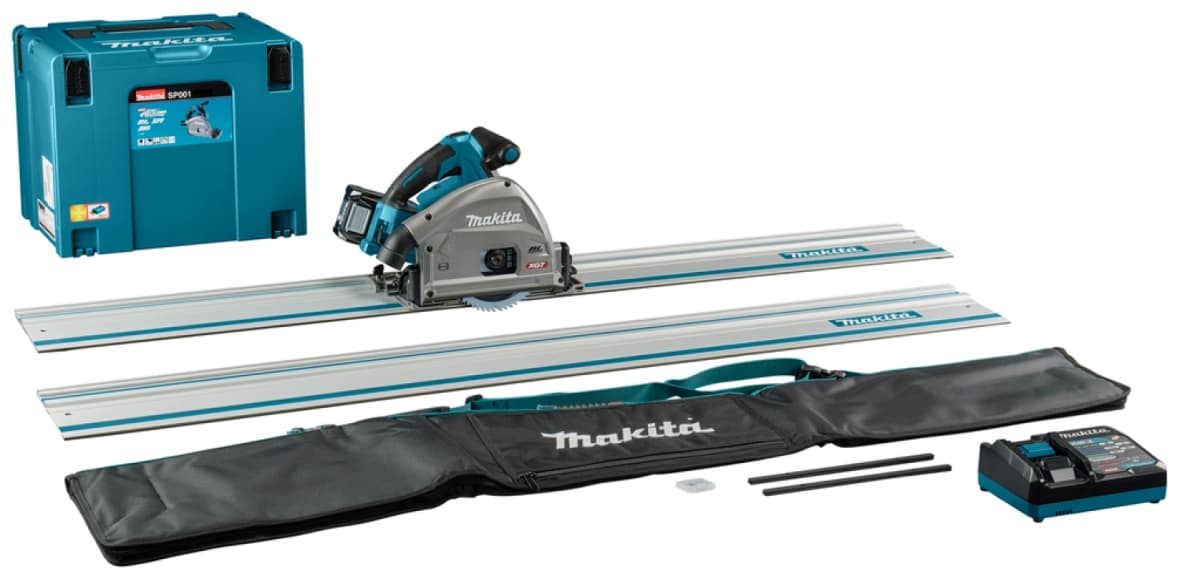 Makita SP001GM103 XGT40V Max Li-Ion Accu Invalcirkelzaag (4,0Ah Accu En Lader) In Mbox Met AWS Zender + 2 Geleiderails In Tas - 165mm