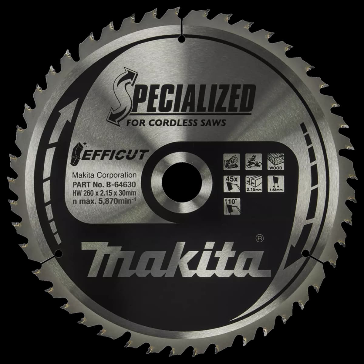 Makita B-64630 Afkortzaagblad Hout - 260x30x2,15mm 45T thumbnail 4