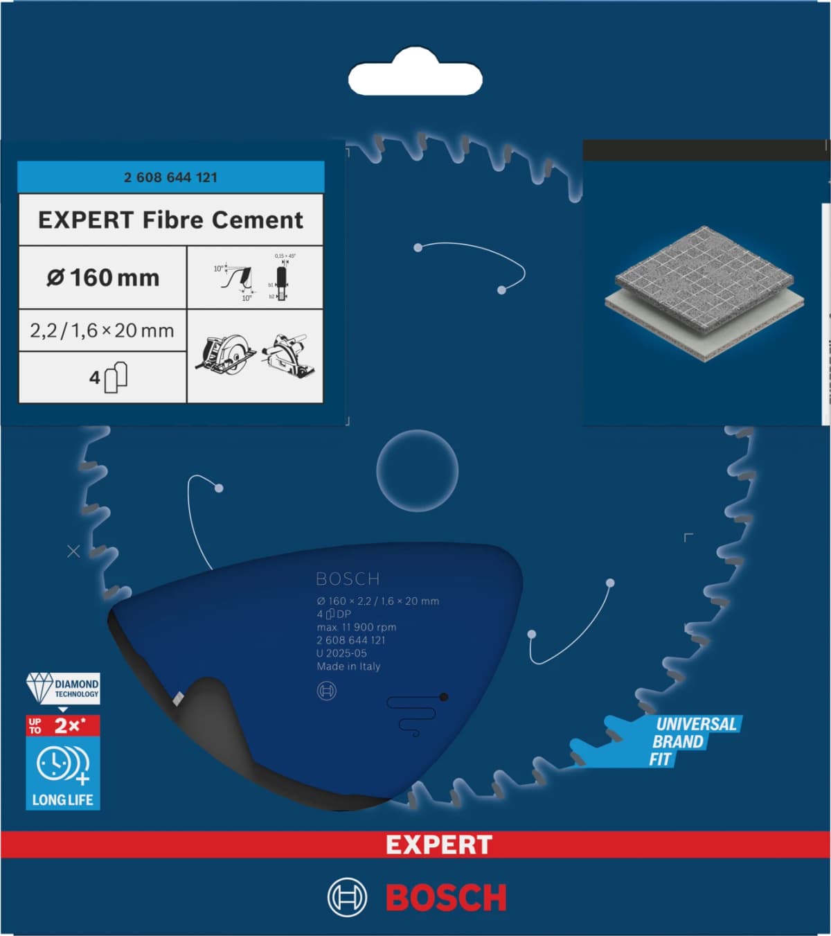 Bosch 2608644121 Expert Cirkelzaagblad - 160 X 20 X 4T - Vezelcement - Carbide thumbnail 2