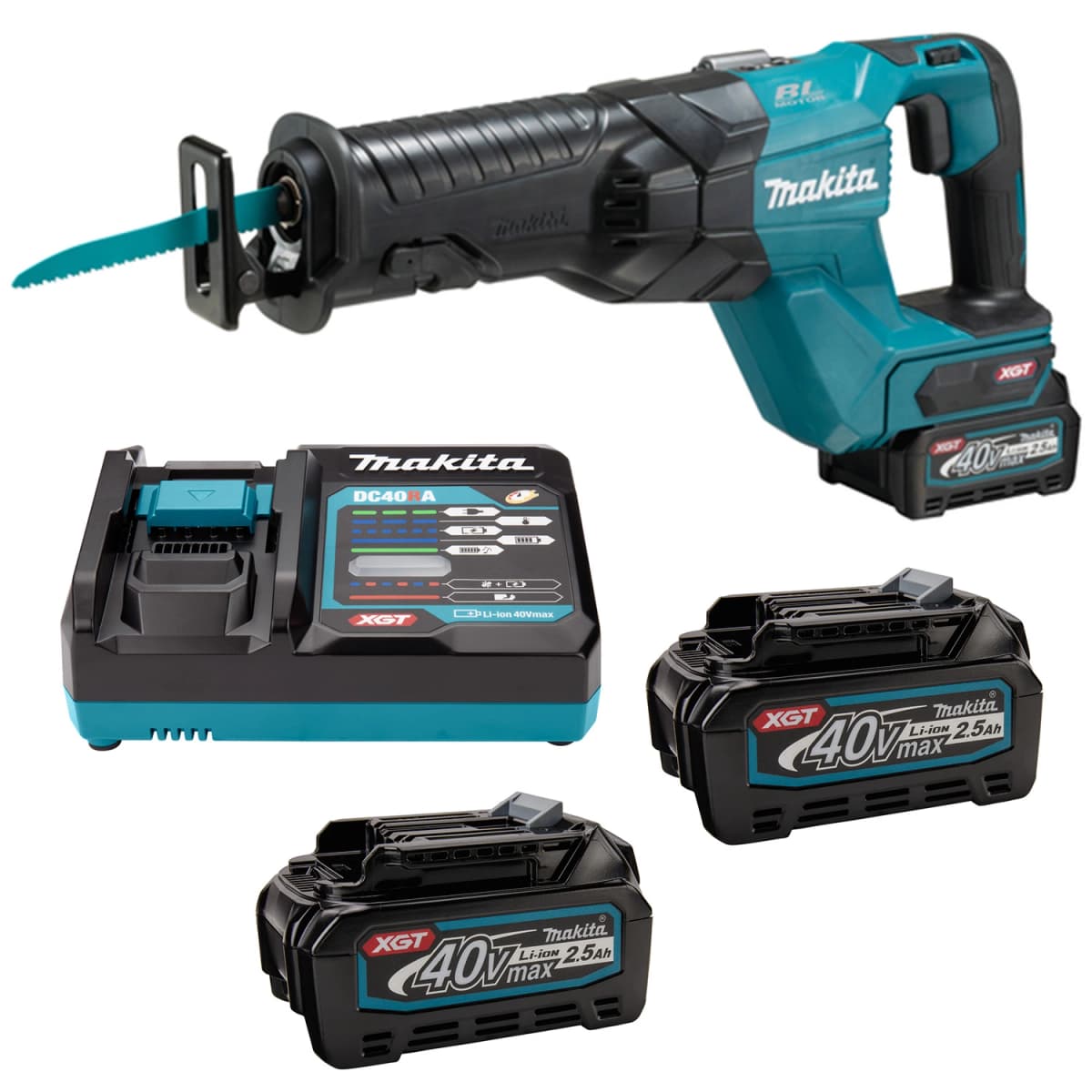 Makita JR001GD201 40V Li-Ion Accu Reciprozaag Set (2x 2,5Ah) - 255x130mm - Koolborstelloos