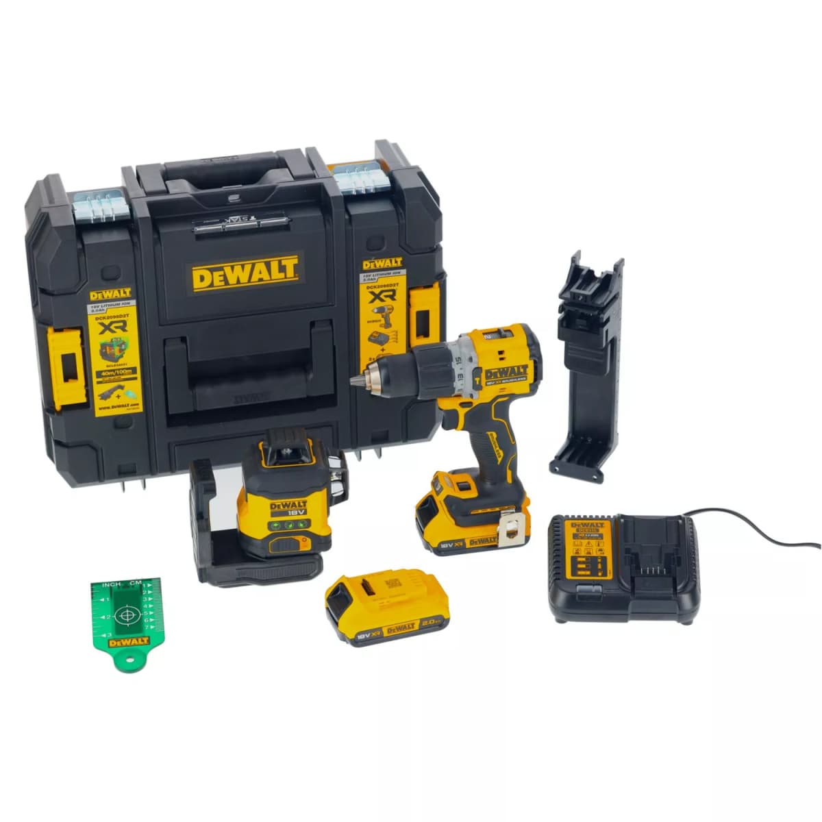 DeWALT DCK2095D2T 18V Li-ion Accu Klopboor-/schroefmachine (DCD805N)&Kruislijnlaser (DCLE34031N) Combiset (2x 2.0Ah Accu) In TSTAK