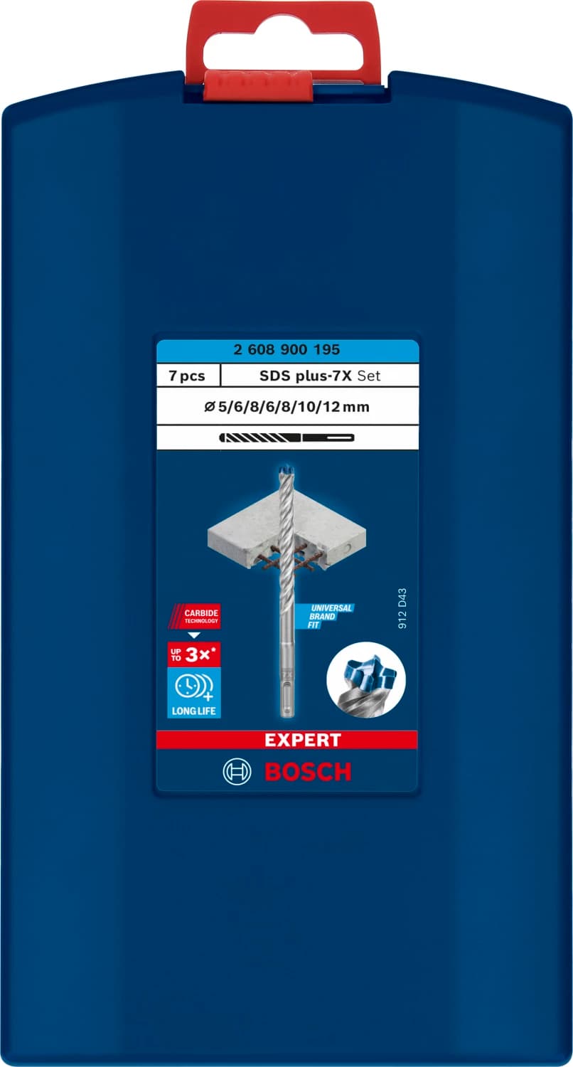 Bosch 2608900195 EXPERT 7-delige Set SDS Plus-7X 5/6/8x115, 6/8/10/12x165mm In ProBox thumbnail 2