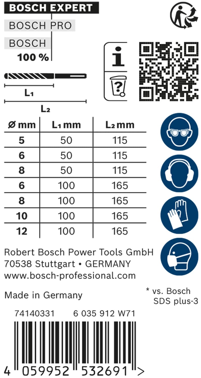 Bosch 2608900195 EXPERT 7-delige Set SDS Plus-7X 5/6/8x115, 6/8/10/12x165mm In ProBox thumbnail 3
