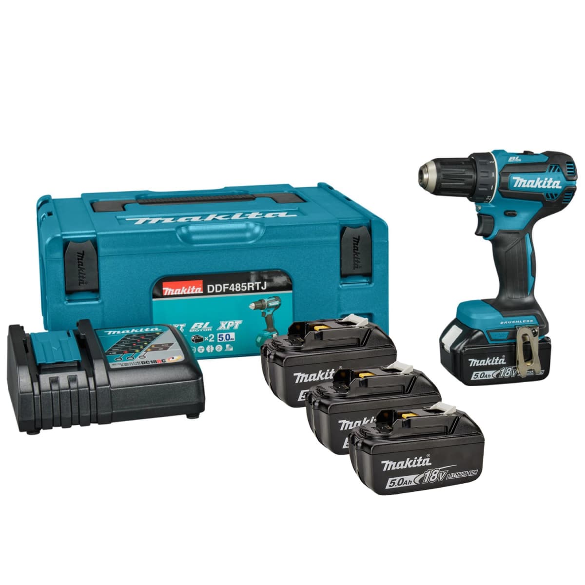 Makita DDF485RTJ3 18V Li-Ion Accu Boor-/schroefmachine Set (3x 5.0Ah) In Mbox - Koolborstelloos