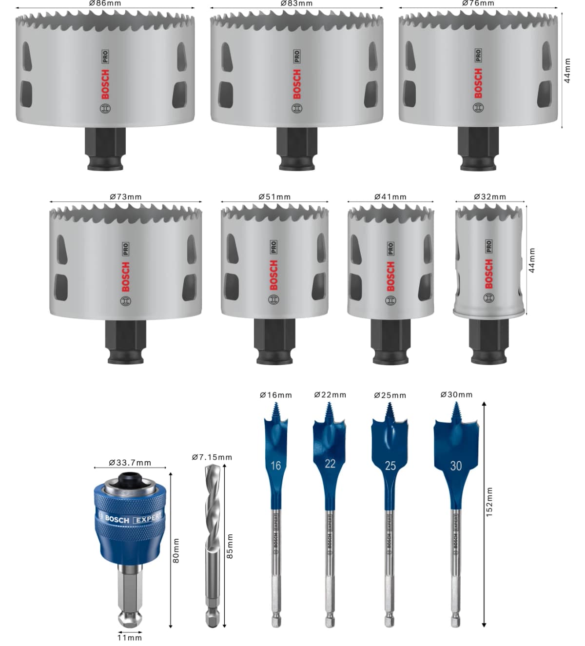 Bosch 2608594433 PRO 13-delige Multi Material PC Plus Gatzagenset - 32,41,51,73,76,83,86mm thumbnail 3