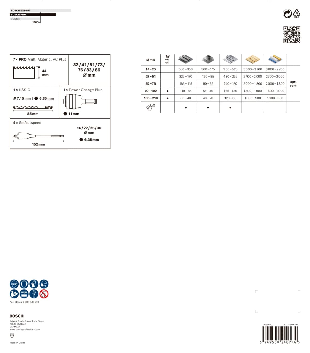 Bosch 2608594433 PRO 13-delige Multi Material PC Plus Gatzagenset - 32,41,51,73,76,83,86mm thumbnail 2