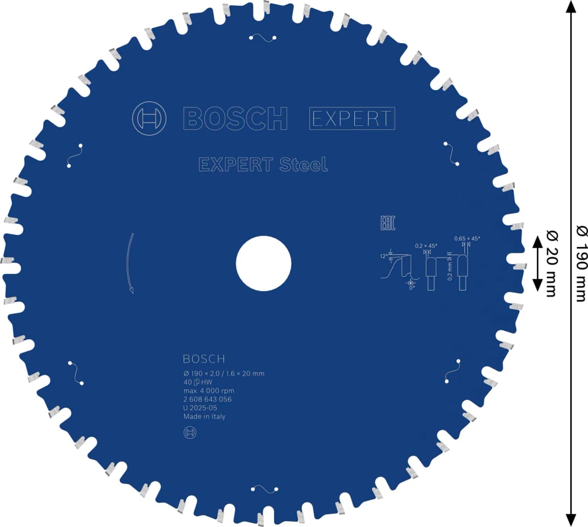 Bosch 2608643056 EXPERT Cirkelzaagblad - 190 X 20 X 40T - Staal thumbnail 4