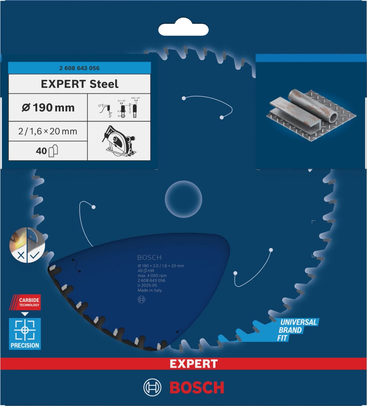 Bosch 2608643056 EXPERT Cirkelzaagblad - 190 X 20 X 40T - Staal thumbnail 2