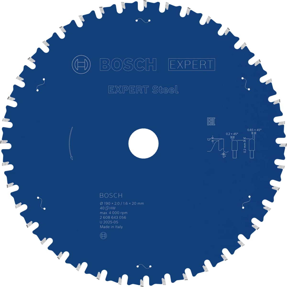 Bosch 2608643056 EXPERT Cirkelzaagblad - 190 X 20 X 40T - Staal