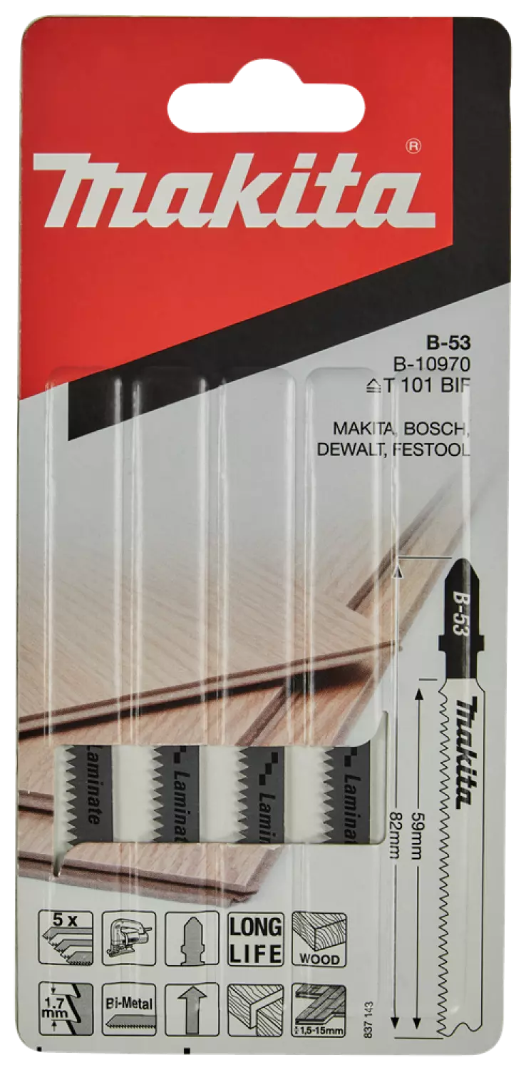 Makita B-10970 BiM Decoupeerzaagblad B53 - (hard) Hout / Laminaat / MDF (5st) thumbnail 2