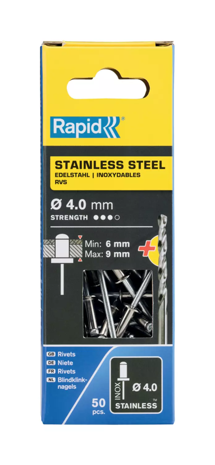 Rapid 5000394 Blindklinknagels Incl. Boor - RVS - 4 X 12mm (50st)