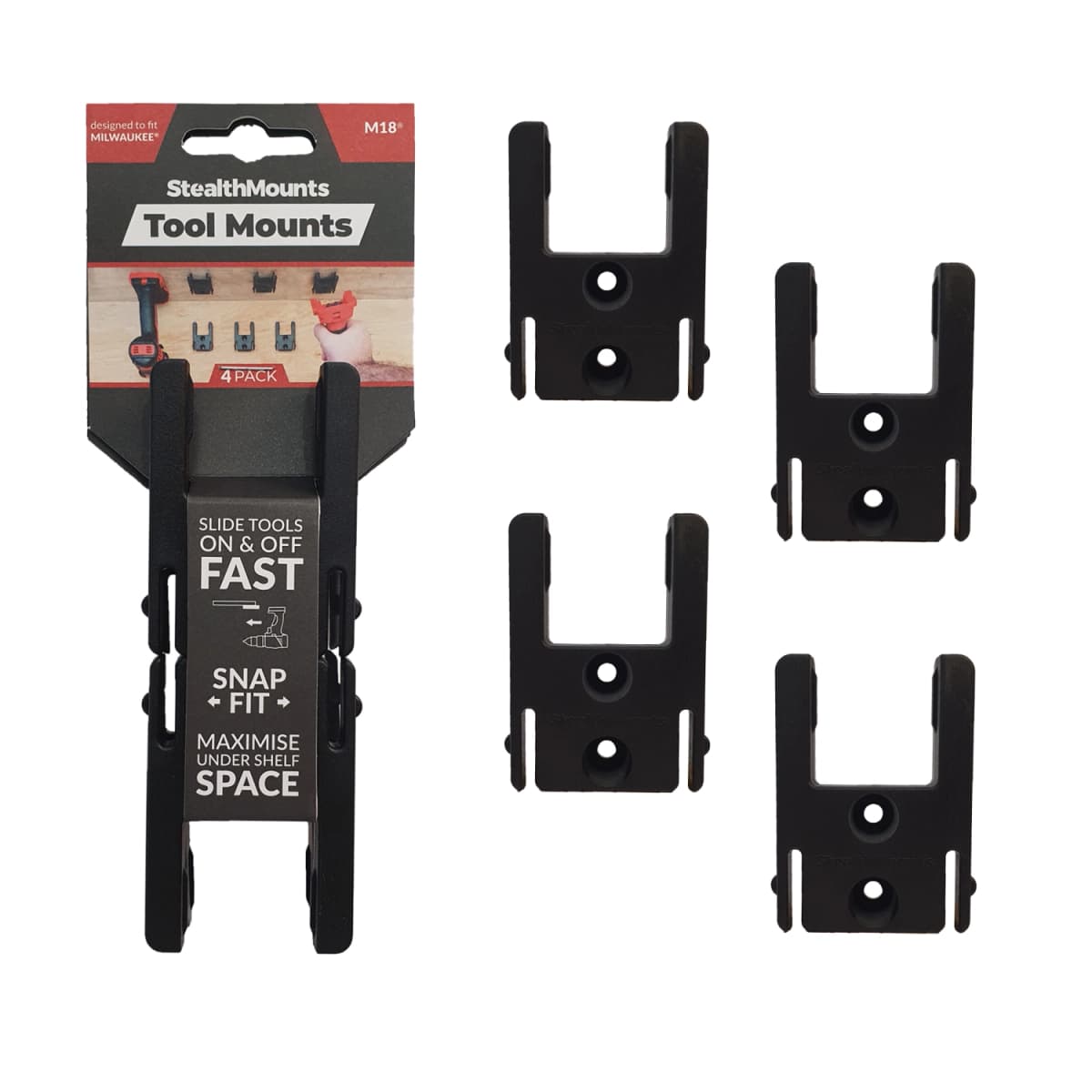 StealthMounts TM-MW18-BLK-4 Machinehouder Voor Milwaukee M18 - Zwart - 4-pack