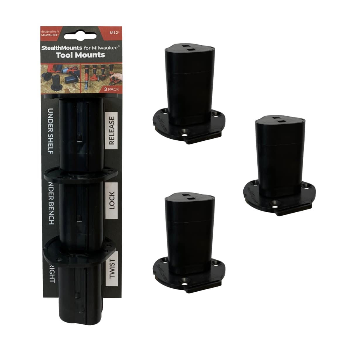 StealthMounts TM-MW12-BLK-3 Machinehouder Voor Milwaukee M12 - Zwart - 3-pack