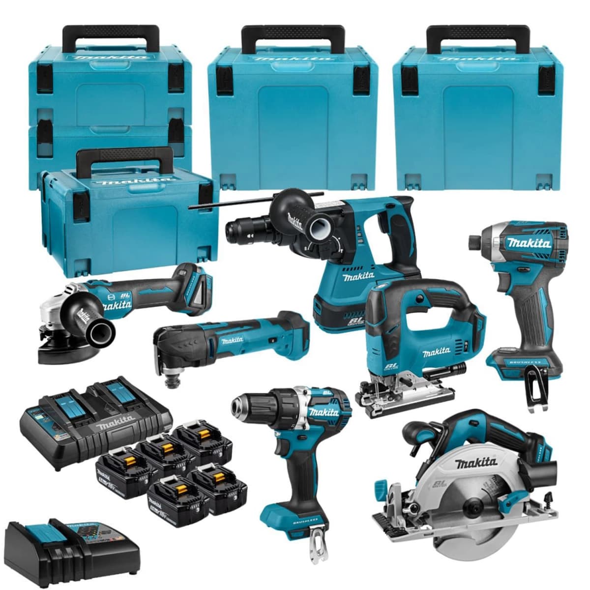 Makita DLX7014PTJ 18V Li-ion Accu 7-Delige Combiset (5x 5.0Ah Accu) In Mbox
