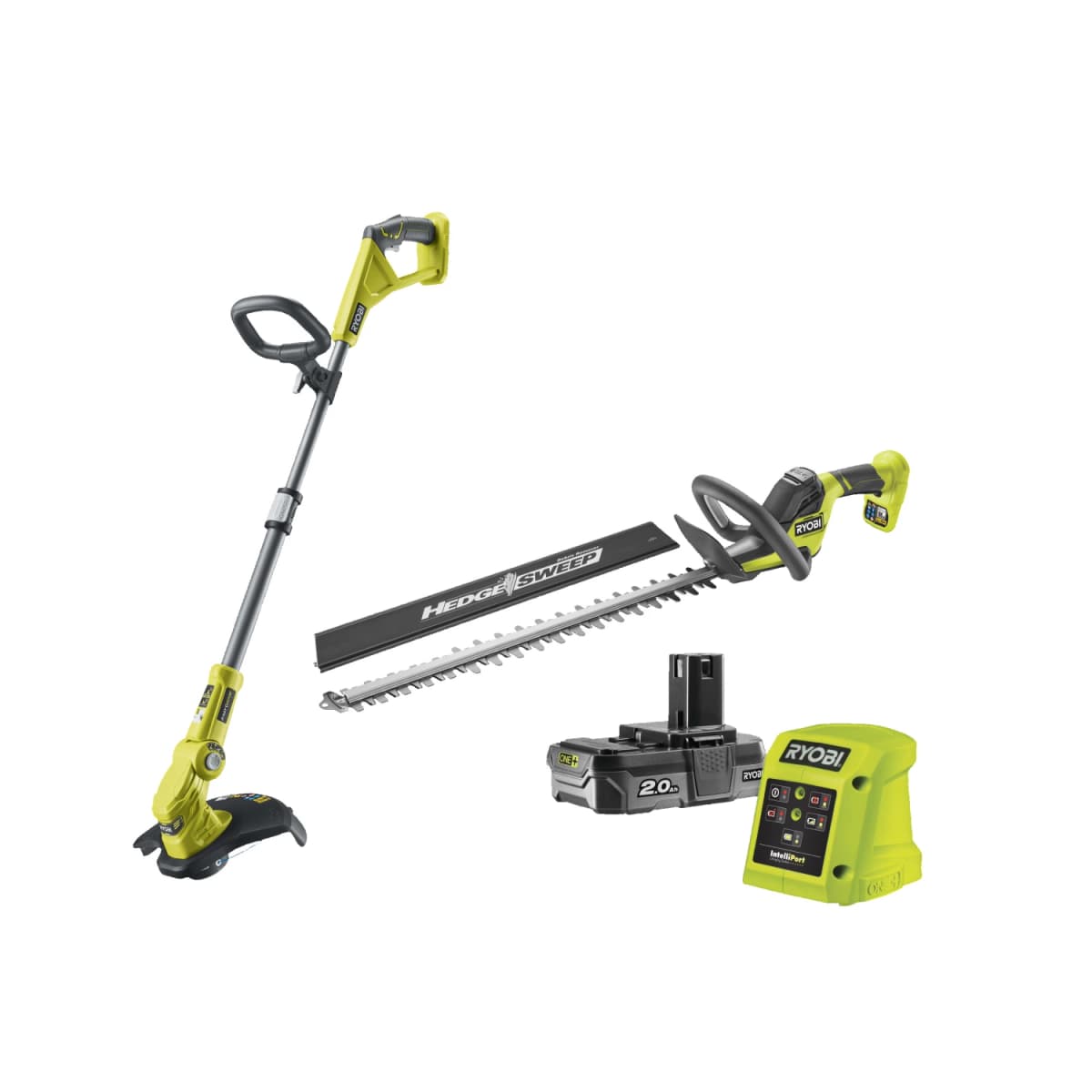 Ryobi RY18LT18HTA-120 18V Li-ion Accu Heggenschaar (RY18HT)&Accu Grastrimmer (OLT1832) Set (1x 2.0Ah Accu)