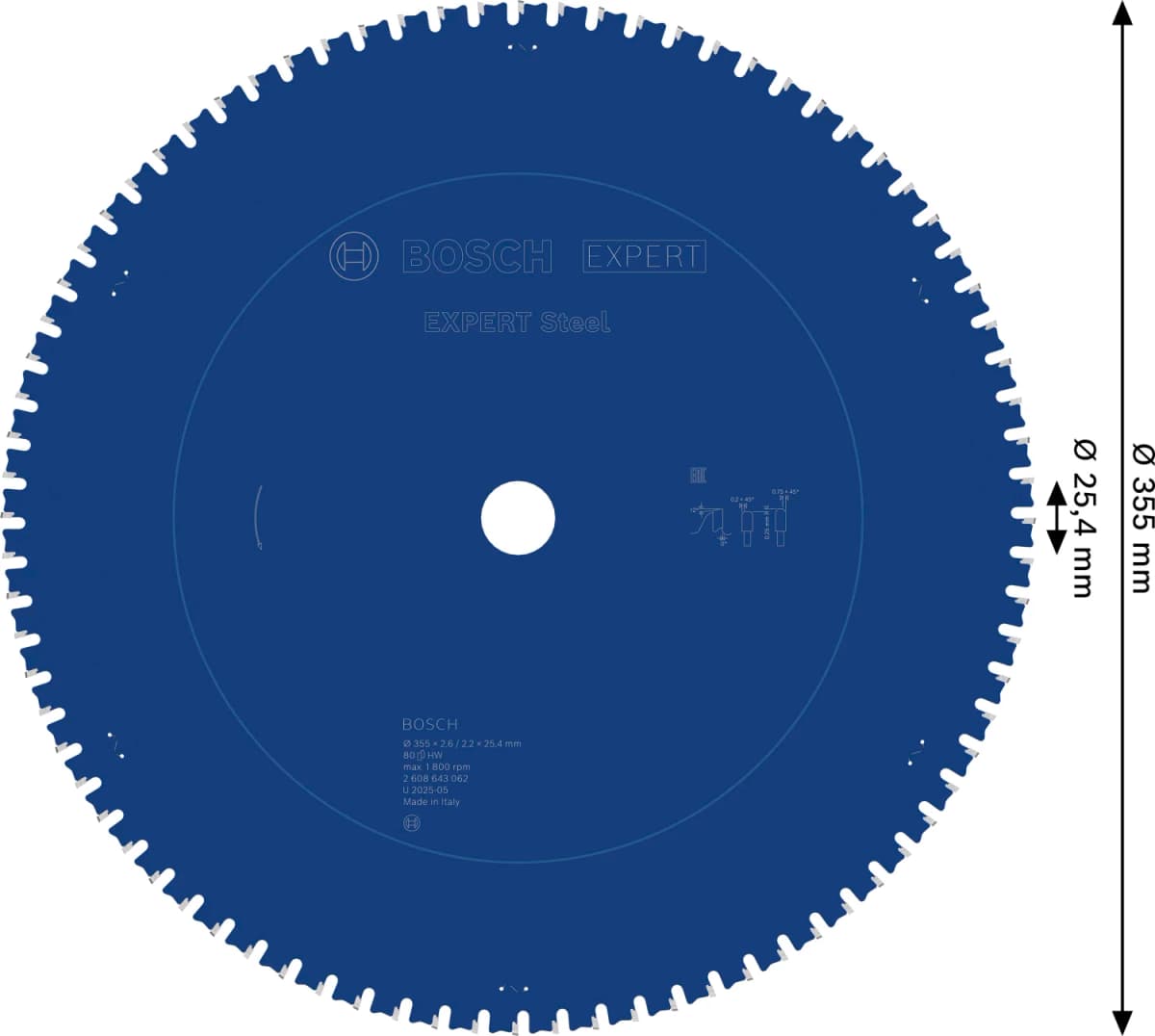 Bosch 2608643062 Expert Cirkelzaagblad - 355 X 25,4 X 80T - Metaal - Carbide thumbnail 4