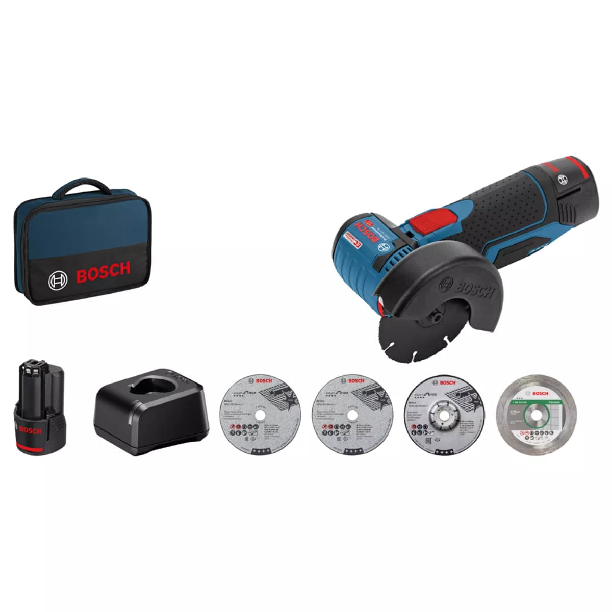 Bosch GWS 12V-76 12V Li-Ion Accu Haakse Slijper Set (2x 2.0Ah Accu) In Tas - 76mm - Koolborstelloos