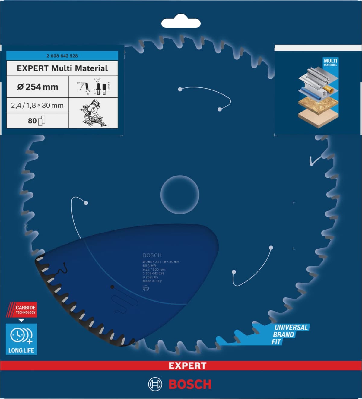 Bosch 2608642528 Expert Cirkelzaagblad - 254 X 30 X 80T - Hout / Epoxy / Aluminium / Kunststof thumbnail 2