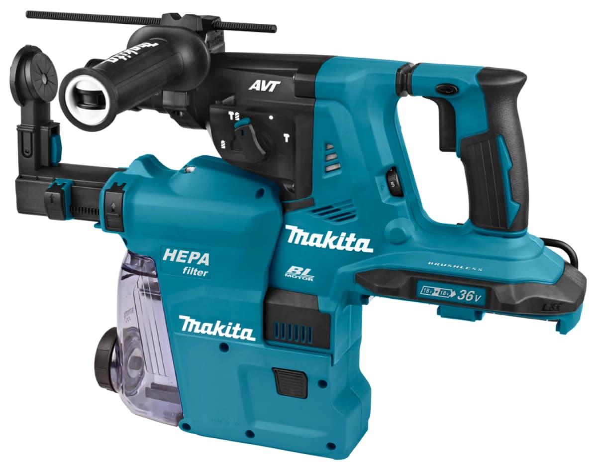 Makita DHR283ZWJU 36V (2x 18V) Li-Ion Accu SDS-plus Combihamer Incl. Stofafzuiging Body In Mbox - 2,9J - Koolborstelloos thumbnail 2