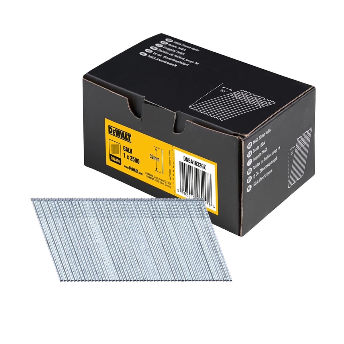 DeWALT DNBA1632GZ Gegalvaniseerde Brads Schuin 20° - 16 Gauge - 1.6x32mm (2500st) thumbnail 2
