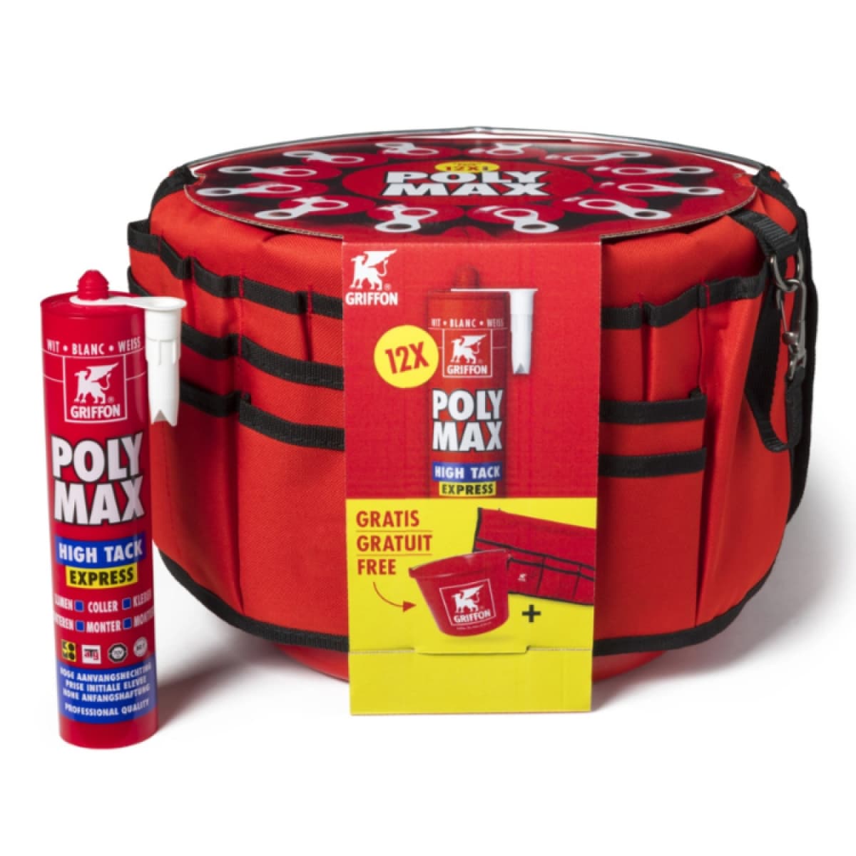 Griffon Poly Max High Tack Express Montagelijm In Gratis Emmer Met Multifunctionele Gereedschaporganizer (12 St.) thumbnail 2