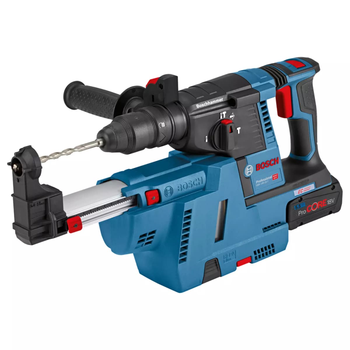 Bosch GBH 18V-26 F 18V Li-Ion Accu SDS-plus Combihamer Set (2x 5.5Ah Accu) Incl. GDE 18V-16 Afzuigsysteem In L-Boxx - 2,6J - Koolborstelloos thumbnail 2