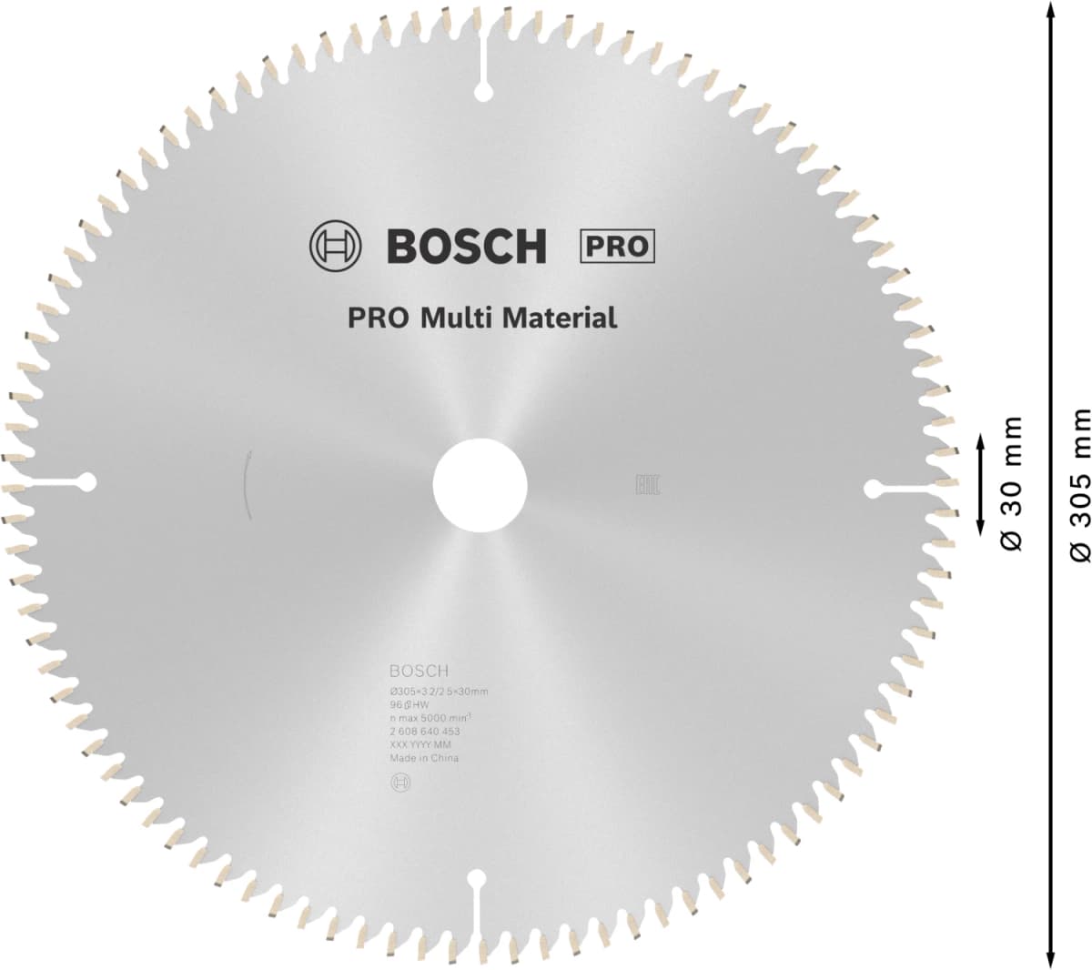 Bosch 2608640453 PRO Cirkelzaagblad - 305 X 30 X 96T - Multi Materiaal thumbnail 4