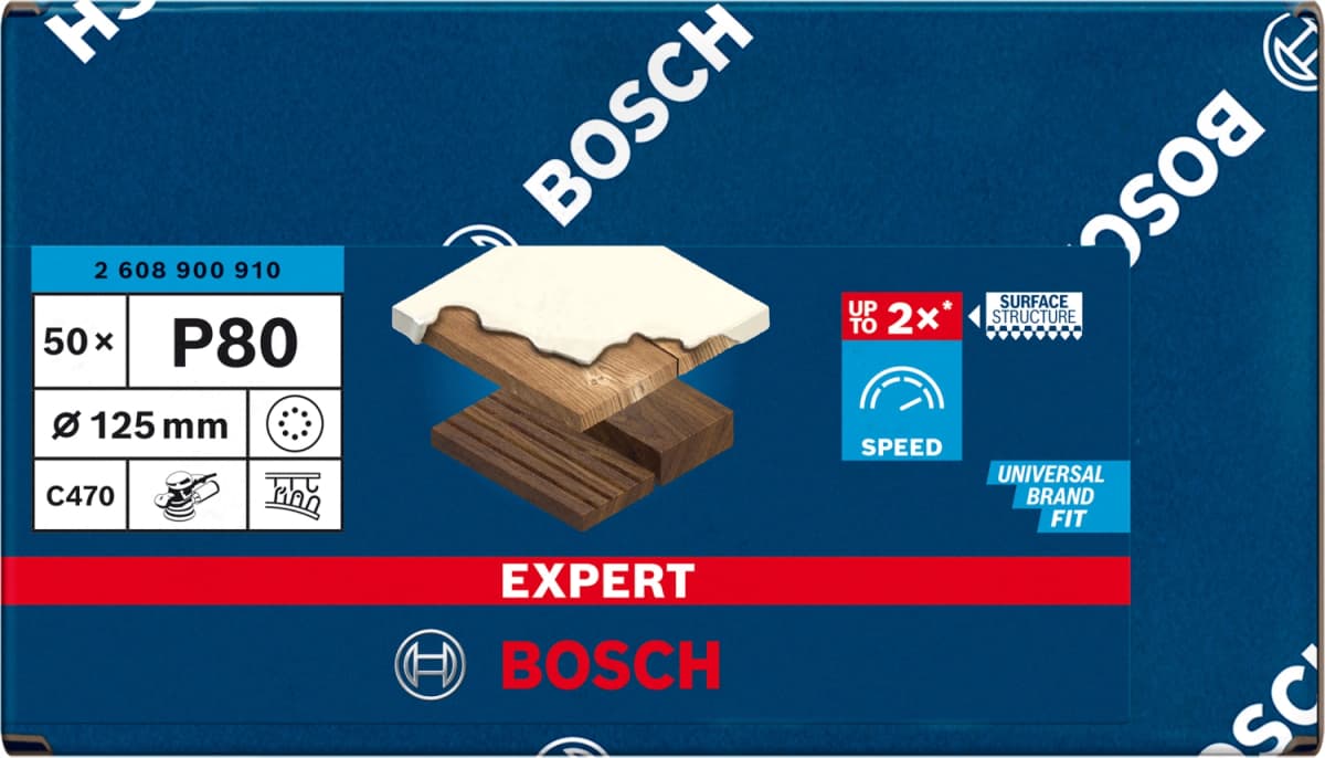 Bosch 2608900910 EXPERT Schuurvel C470 Best For Wood And Paint - 125mm - K80 - 8 Gaten (50st) thumbnail 2
