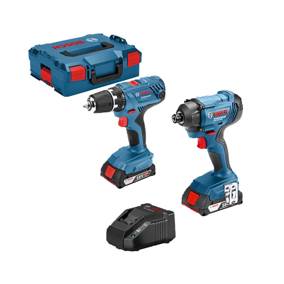 Bosch 06019G5101 18V Li-Ion Accu Boor-/schroefmachine (GSR 18V-21)&Slagschroevendraaier (GDR 18V-160) Combiset (2x 2,0Ah Accu) In L-boxx