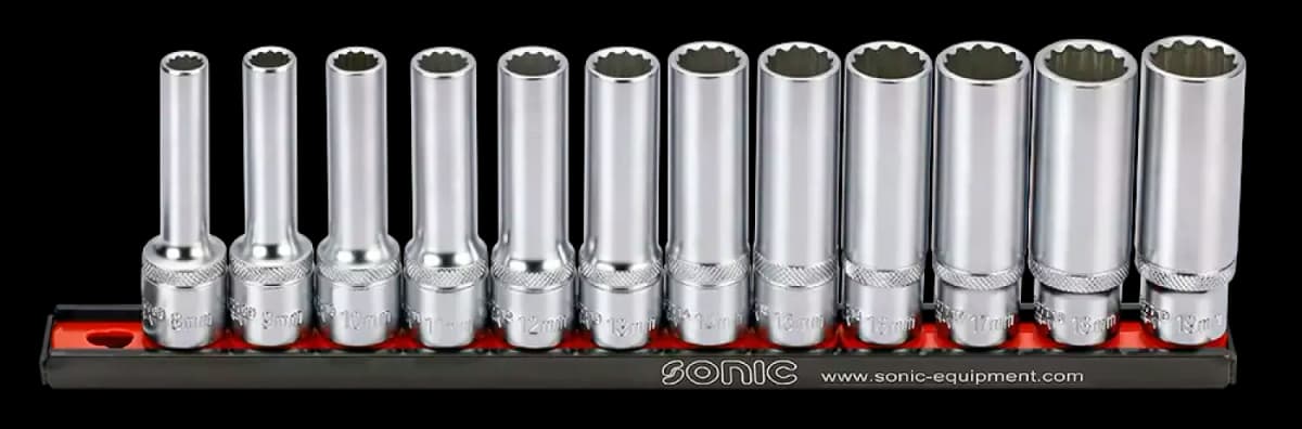 Sonic 301204 10-delige Doppenset 1/2"12-kant Lang Op Rail 8-19mm