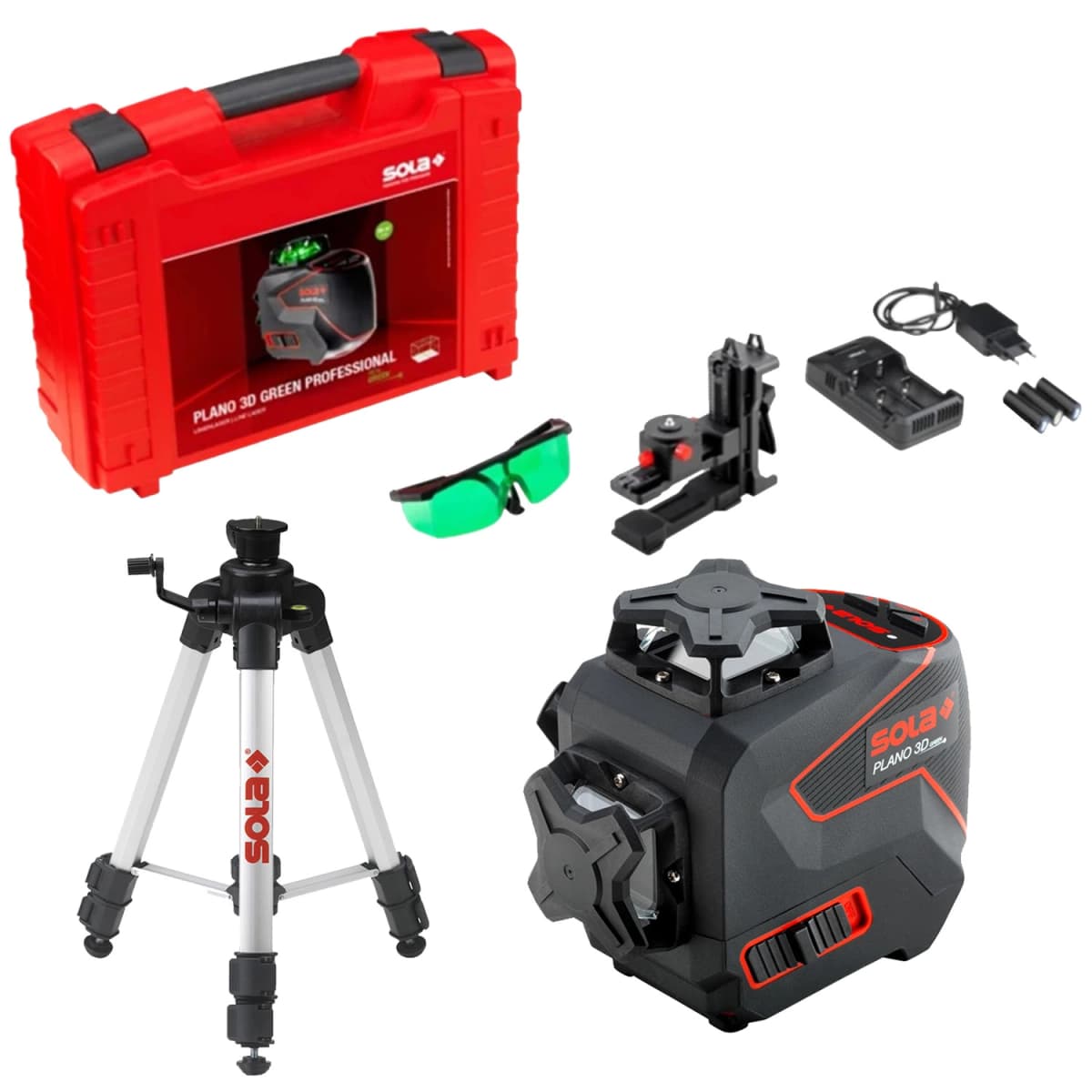 Sola PLANO 3D Green Professional 360° Kruislijnlaser Set Incl. Statief In Koffer - Groen